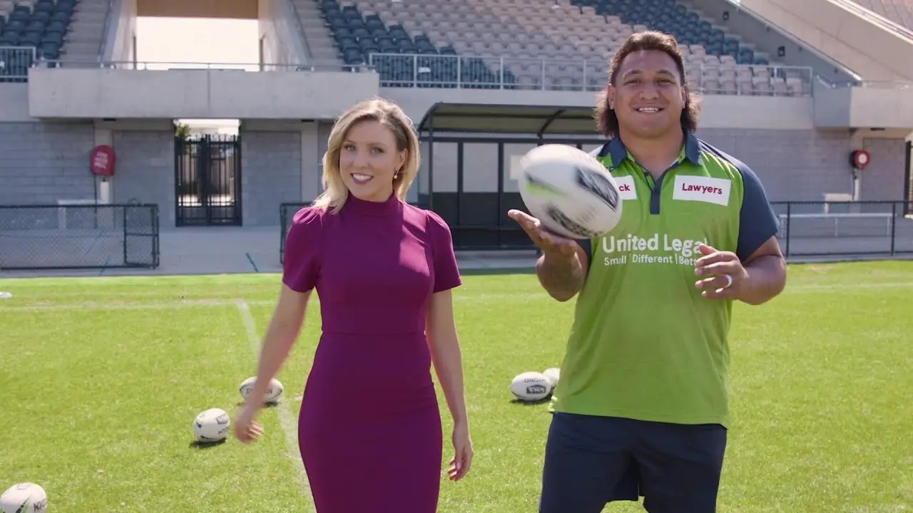 Josh Papalii in a United Legal jersey, from our TV ad